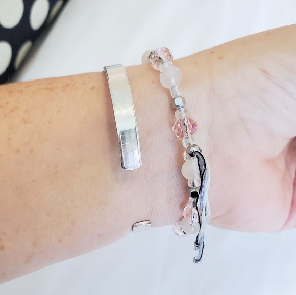 Pink Opal and Silver Octagonal Beaded Bracelet - Picture 4 of 5